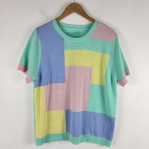 Vintage 80s Blair Pastel Colorblock Short Sleeve Crewneck Soft Acrylic Sweater